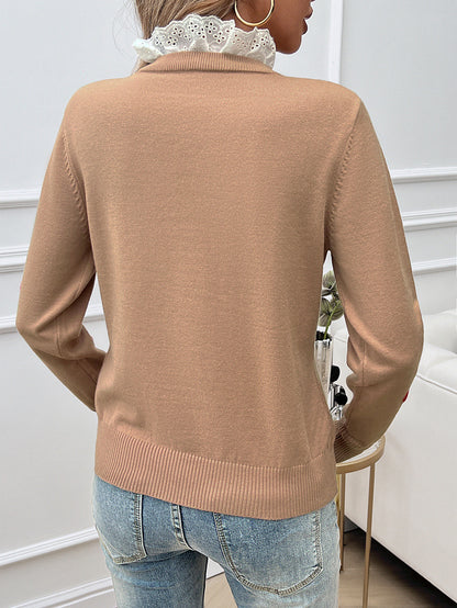 Sweet Cute Embroidered Love Sweater with Lace Collar