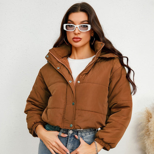 Hooded Short Cotton Solid Jacket