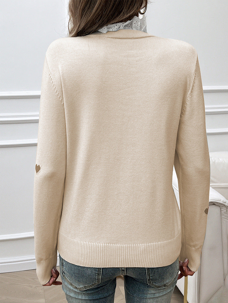 Sweet Cute Embroidered Love Sweater with Lace Collar