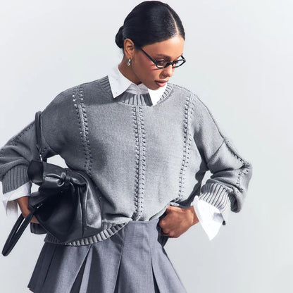 Loose Round Neck Sweater Casual Idle Style Knit