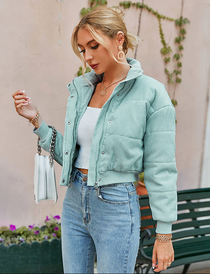 Green-Gray Cotton Jacket Warm Fashion Short