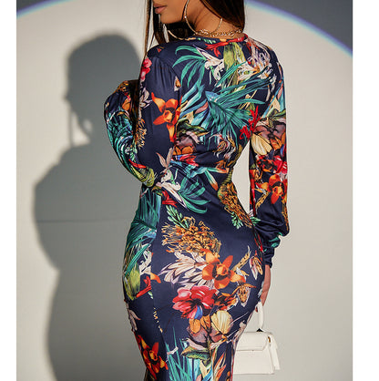 Dress Deep V Long Skirt High Waist Slit