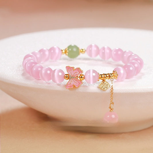 Ruyi Butterfly Pink Cat Eye Bracelet Elegant