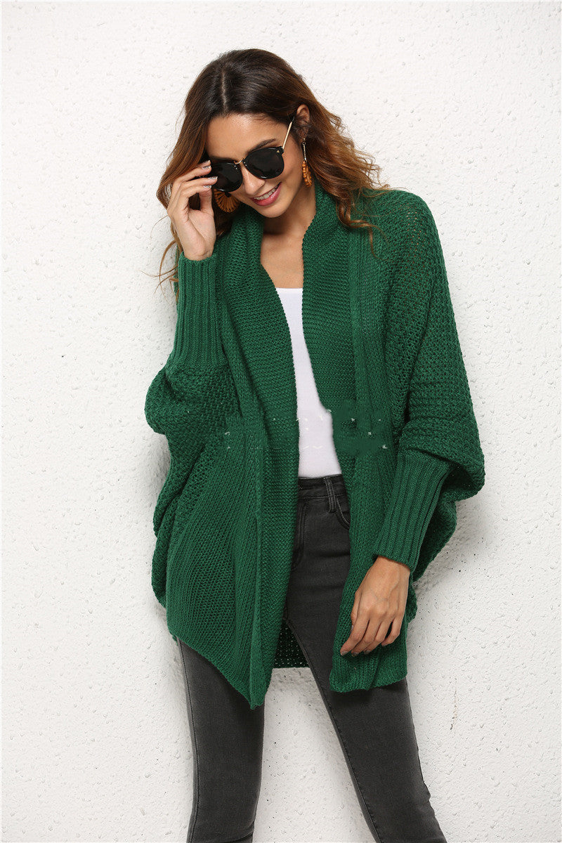 Irregular Hollow Knit Bat Sleeve Cardigan – European & American Style