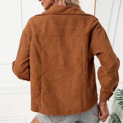 Corduroy Single Breasted Lapel Pocket Shirt Jacket