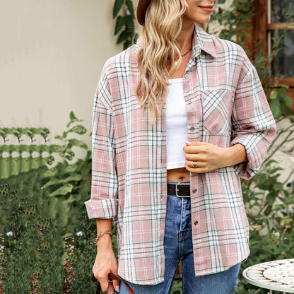 Plaid Long Sleeve Pocket Button Shirt