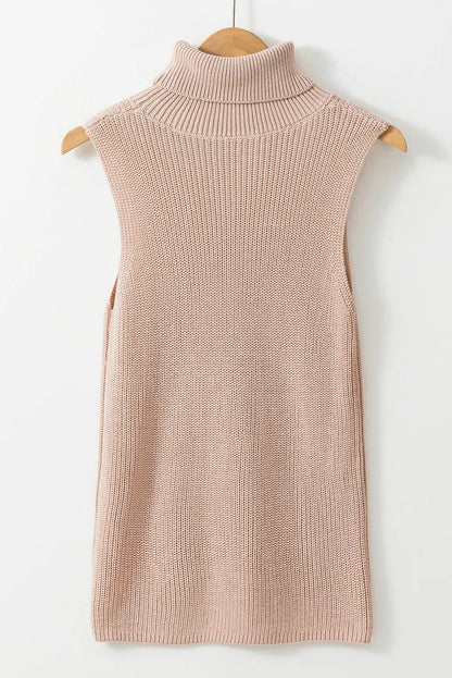 Oatmeal Turtleneck Knit Top Sleeveless