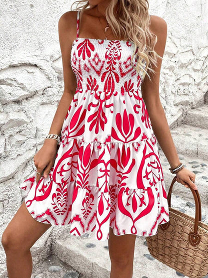 Plant Print Gathered Cami Dress
