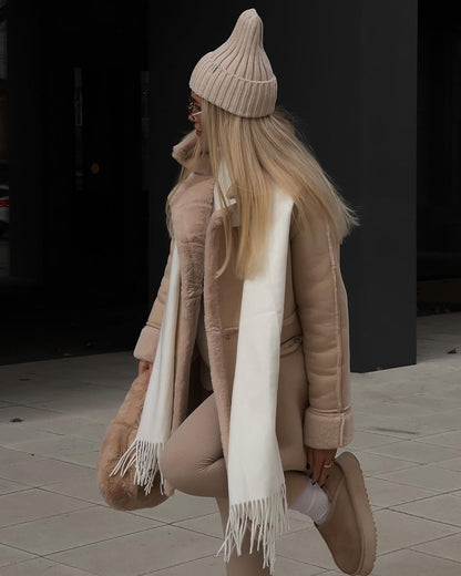 Suede Longline Cardigan Coat with Shawl Collar