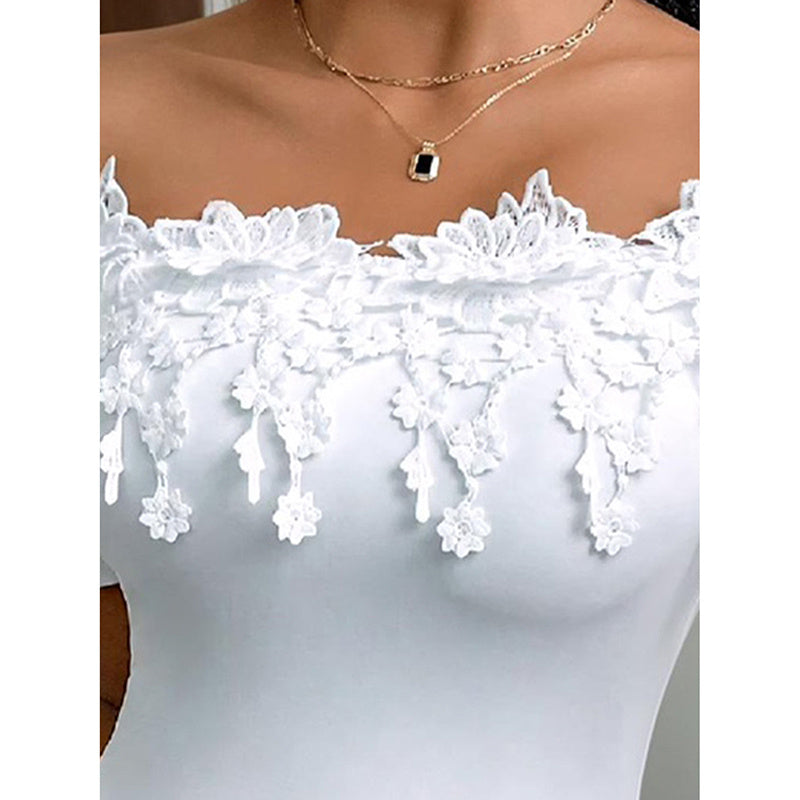 Off-Shoulder Lace Bodysuit  Sleeve Bodycon Top