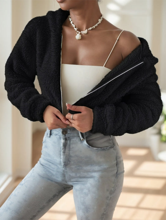 Solid Color Zip-up Hoodie, Casual Long Sleeve Hoodie Jacket