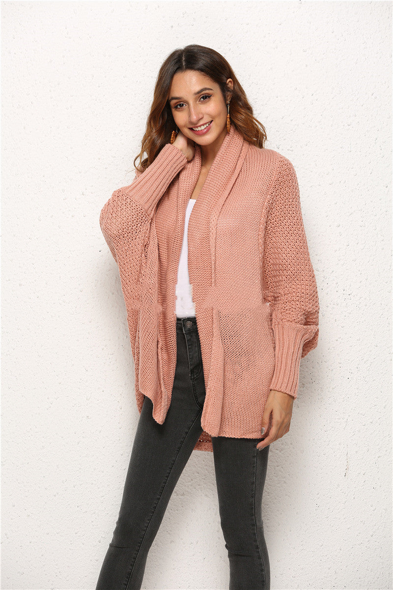 Irregular Hollow Knit Bat Sleeve Cardigan – European & American Style