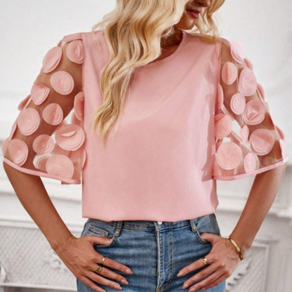 Round Neck Hollow-Out Short Sleeve Top