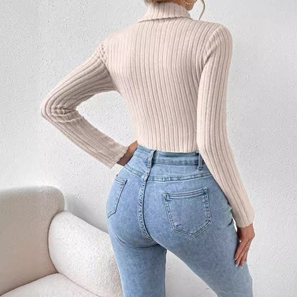 French Style Turtleneck Knitted Bodysuit