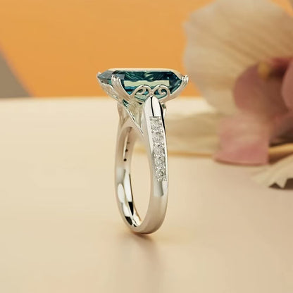 Luxury Blue Rectangular Ring  Elegant Fashion