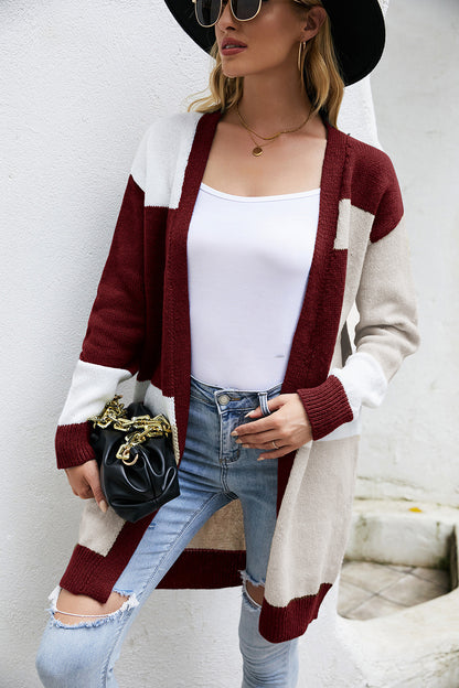 Loose Plus Size Color Block Knitted Cardigan Oversized