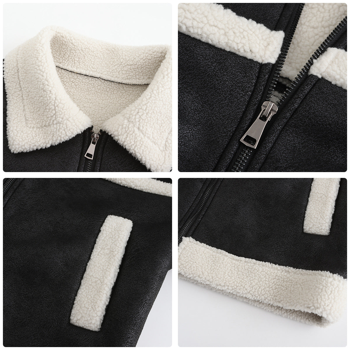 Suede Fleece Leather Jacket Fashionable Warm