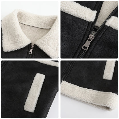 Suede Fleece Leather Jacket Fashionable Warm