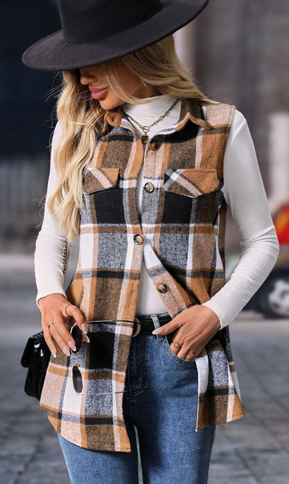 Plaid Sleeveless Vest Loose Casual Layering