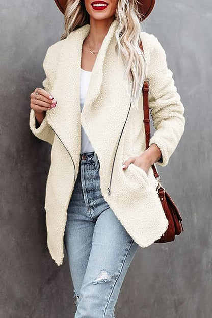 Casual Wool Lamb Jacket Zipper Pocket Fleece Coat