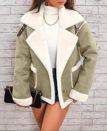 Polo Collar Plush Jacket Winter Warm Outerwear