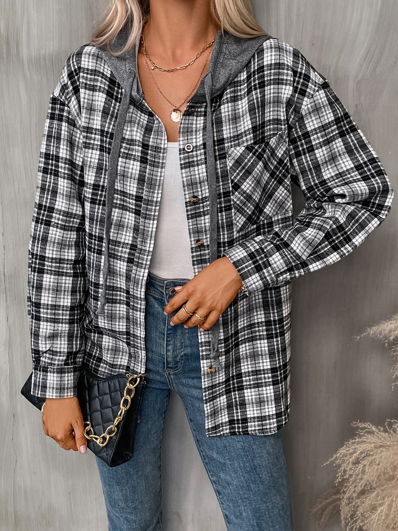 Loose Fit Plaid Button Down Shirt