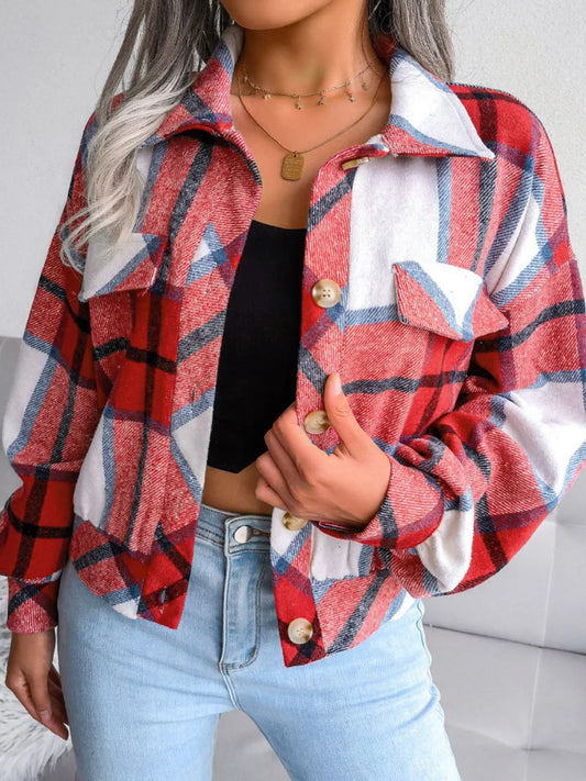 Lantern Long Sleeve Plaid Wool Jacket Coat
