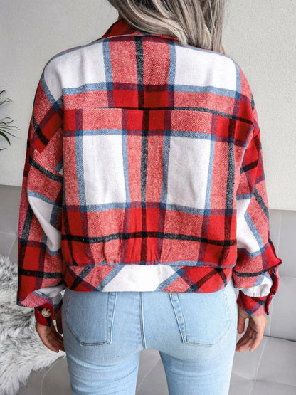 Lantern Long Sleeve Plaid Wool Jacket Coat