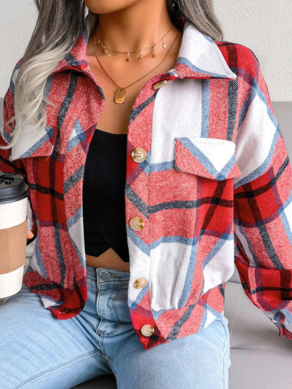 Lantern Long Sleeve Plaid Wool Jacket Coat