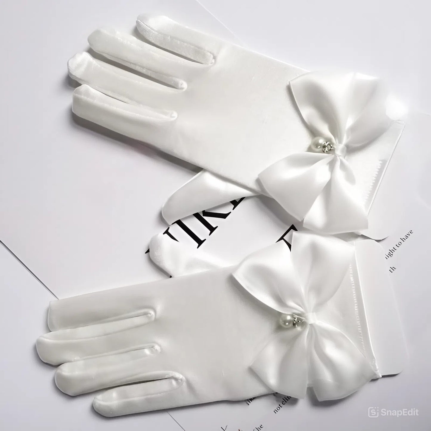 Satin Bow Princess Gloves with Dangling Beads